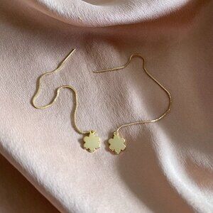 Stainless Steel Clover Threaded Drop Earrings Gold Plated Flower